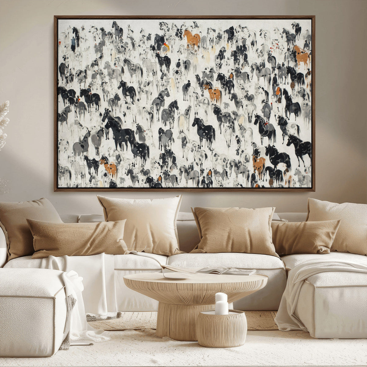 Wild Horse Stampede Wall Art Canvas Print – Monochrome