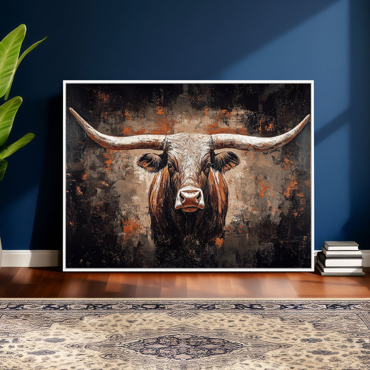 Abstract Longhorn Wall Art Canvas Print – Vintage Western