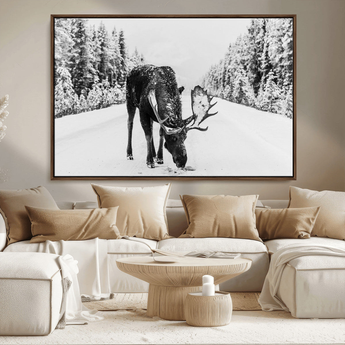 Moose Wall Art Canvas Print – Winter Snowy Forest Antlers