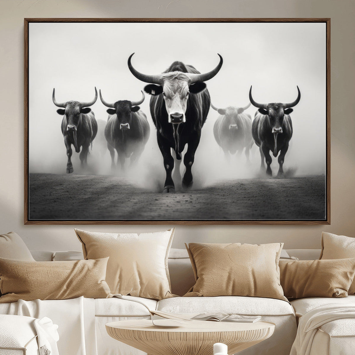 Texas Longhorn Wall Art Canvas Print, Framed Speckled Cow