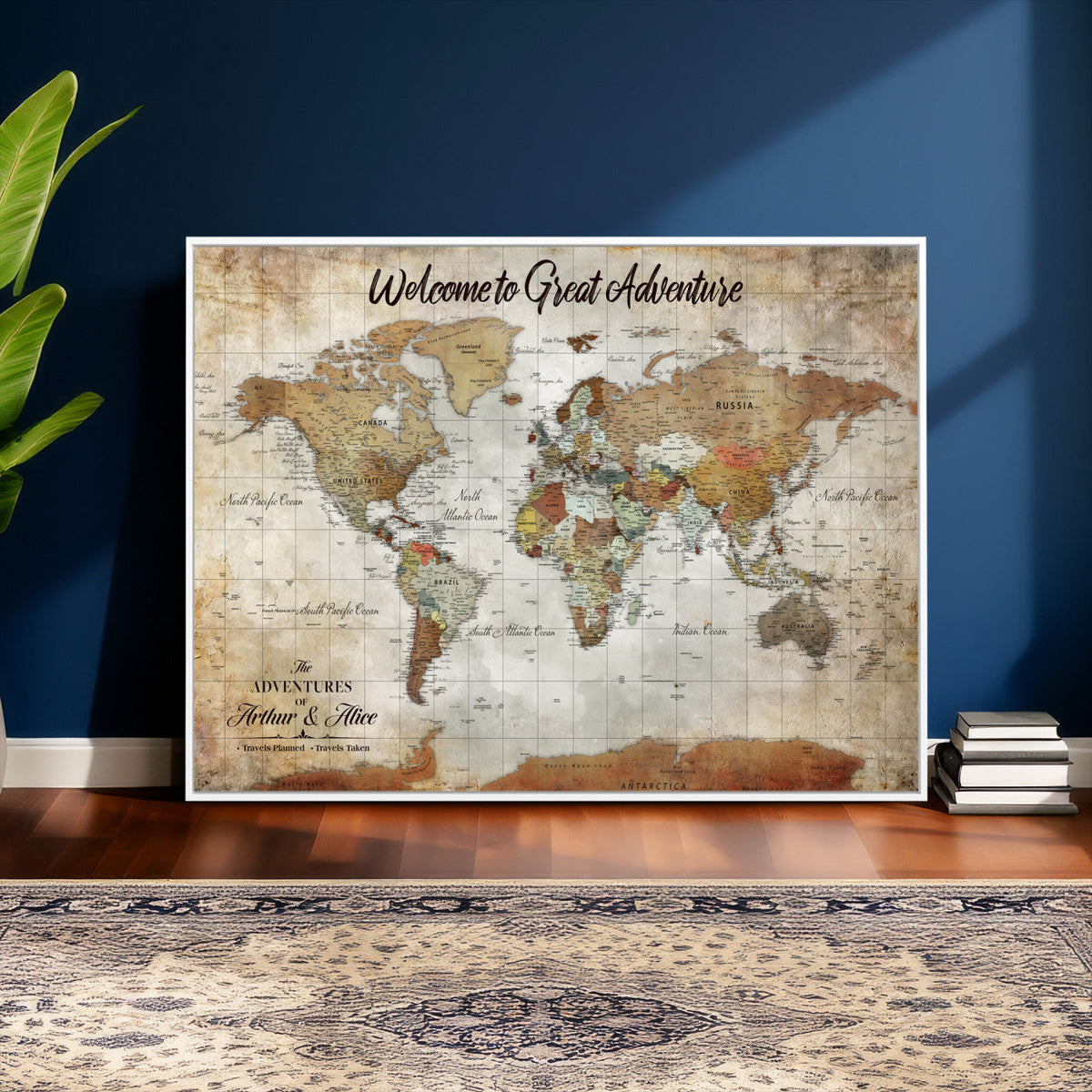 Personalized World Map Wall Art Canvas Print – Custom Push