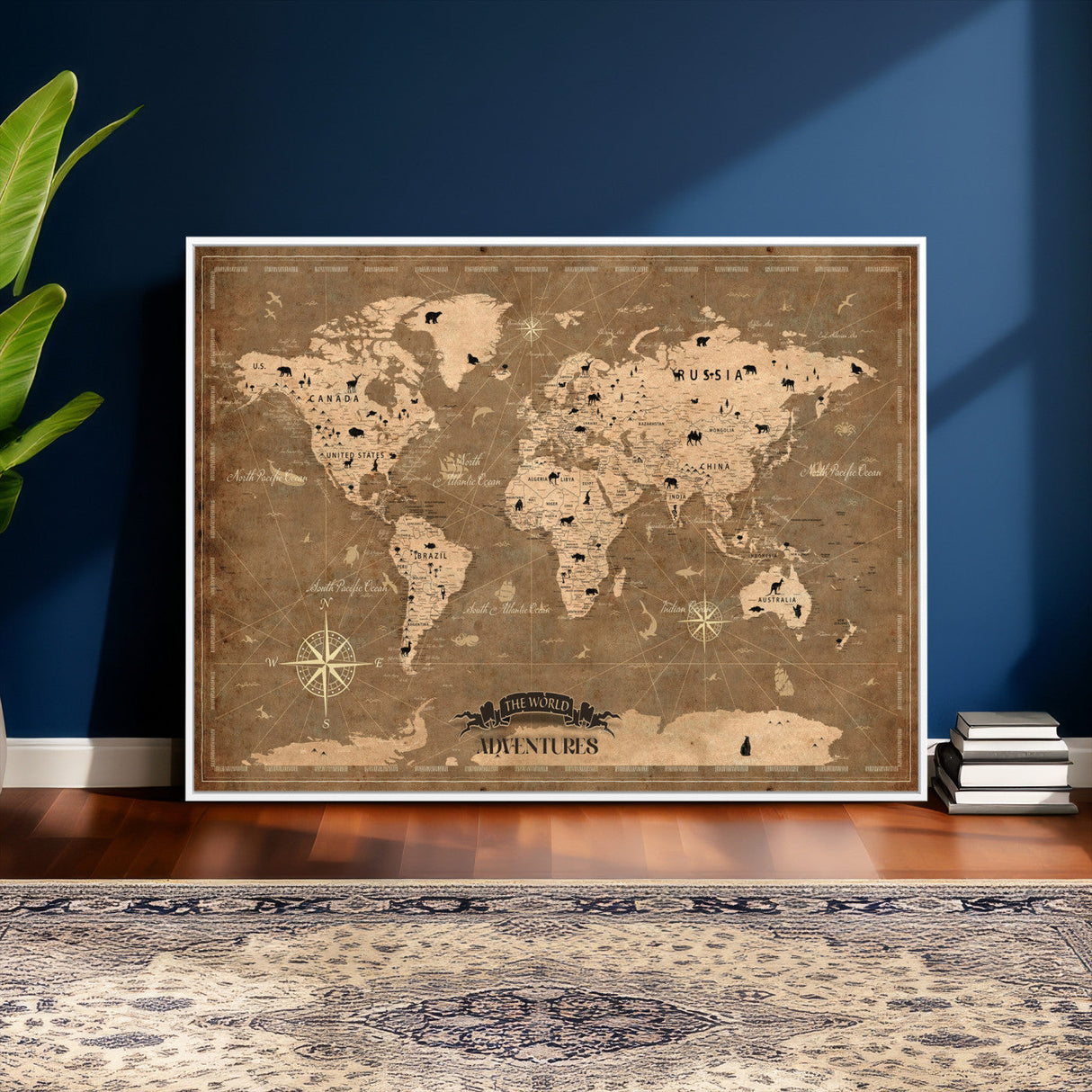 Custom Push Pin World Map Wall Art Canvas Print – Personalized Travel Tracker with Pins Framed Large for Home and Office Decor