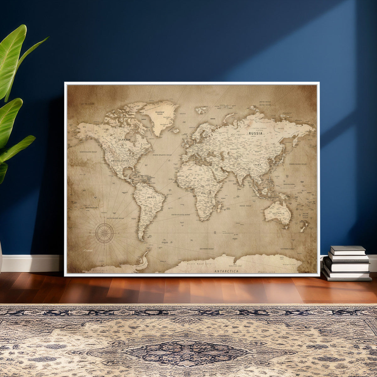 Colorful Watercolor World Map Canvas Wall Art – Framed