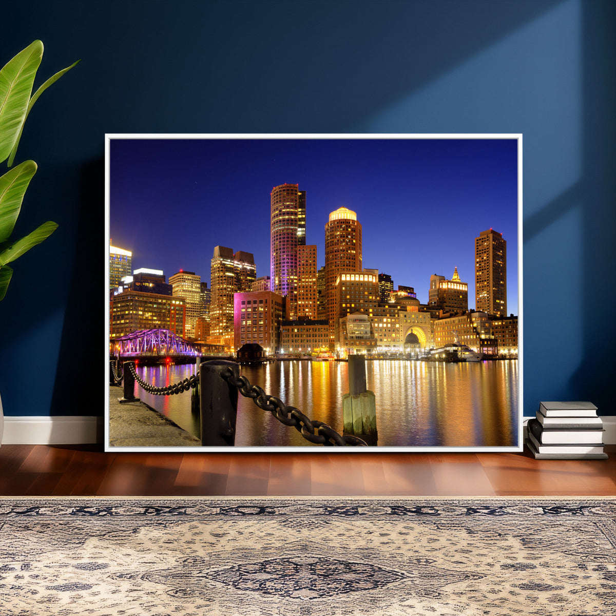 Boston Wall Art Canvas Print, Boston City Downtown Night