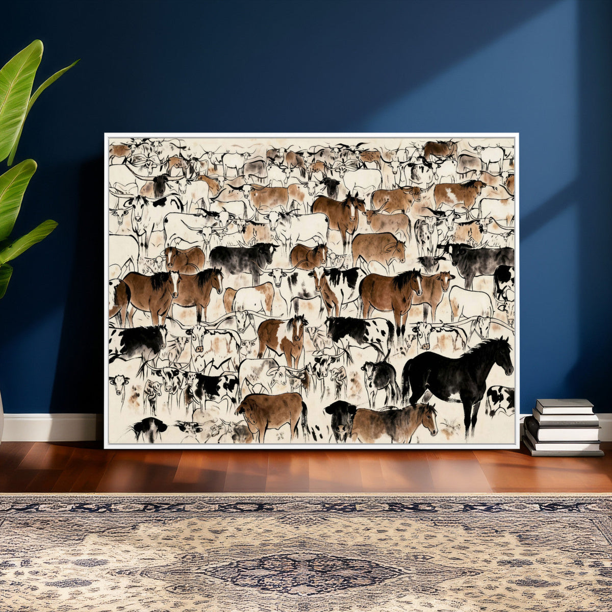 Farmhouse Animals Horse Longhorn Cow Wall Art Canvas Print -