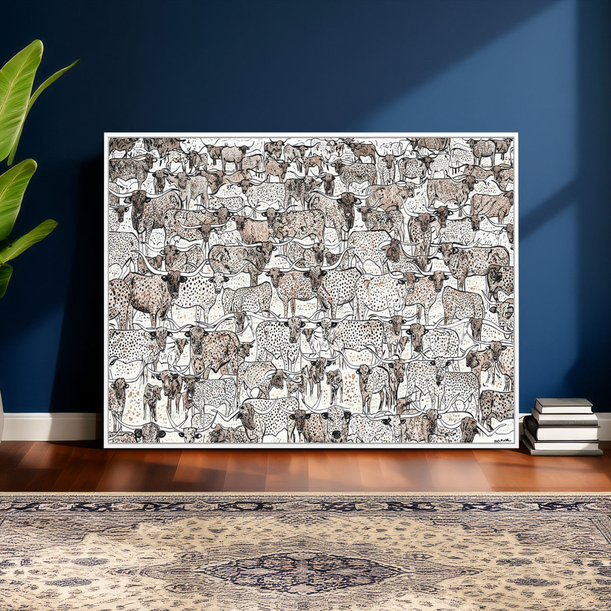 Abstract Texas Cow Wall Art Canvas Print - Farm Longhorn