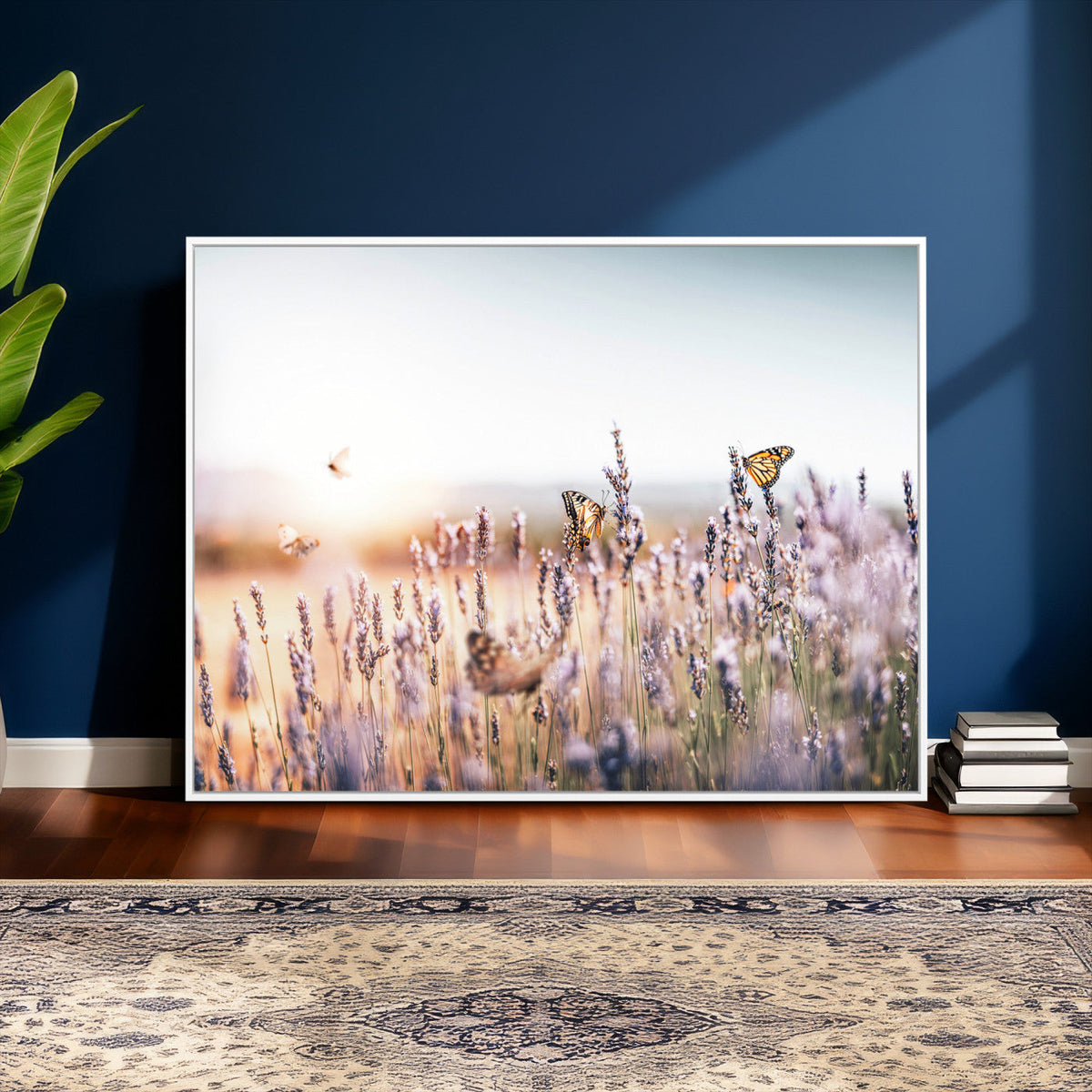 Lavender Field Wall Art Canvas Print, Butterfly Floral