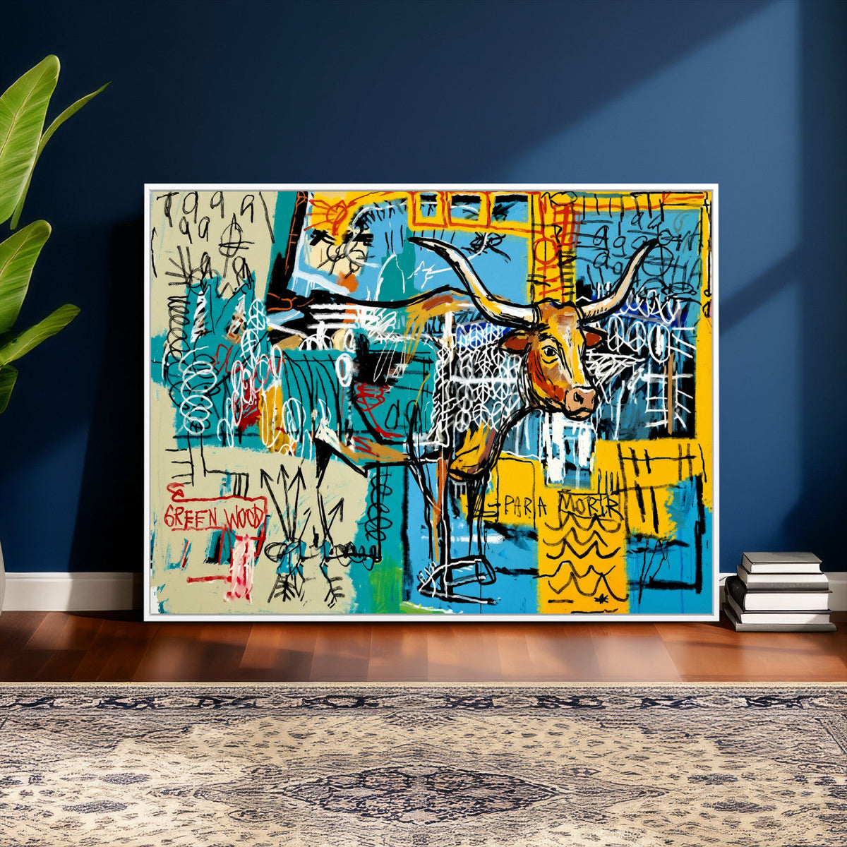 Basquiat Style Bird Bull Graffiti Wall Art Canvas Print,