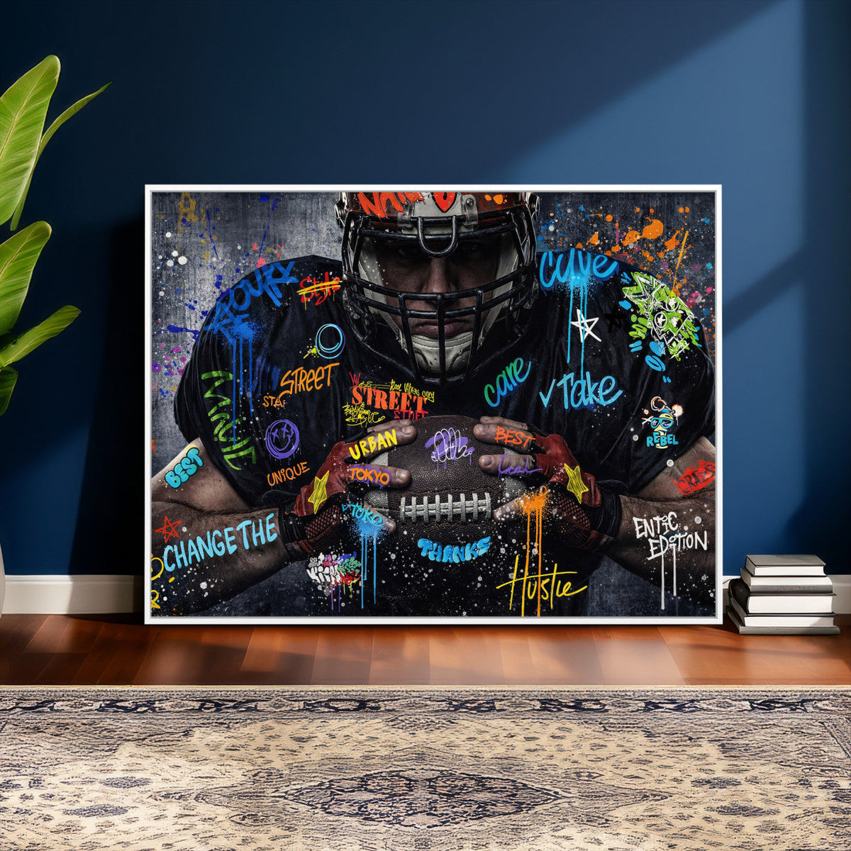 Graffiti American Football Player Street Art Wall Art Canvas