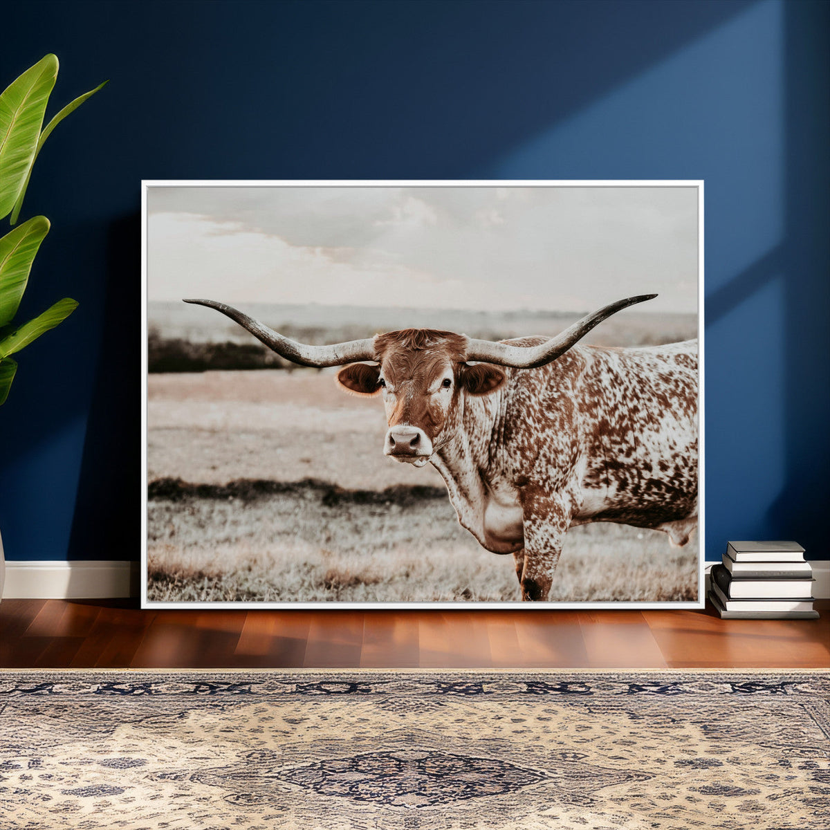 Texas Longhorn Bull Rustic Wall Art Canvas Print