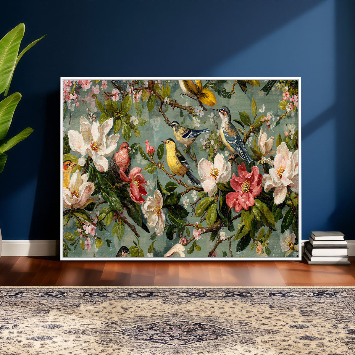 Vintage Birds and Flowers Wide Wall Art: Extra Large