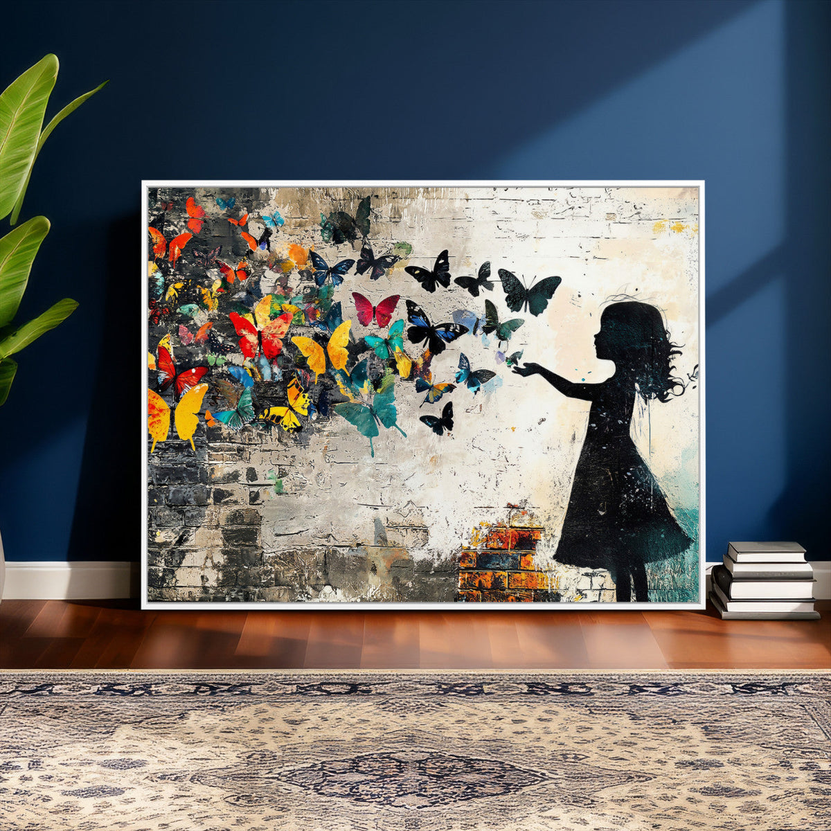 Banksy Butterfly Girl Wall Art Canvas Print, Framed Street