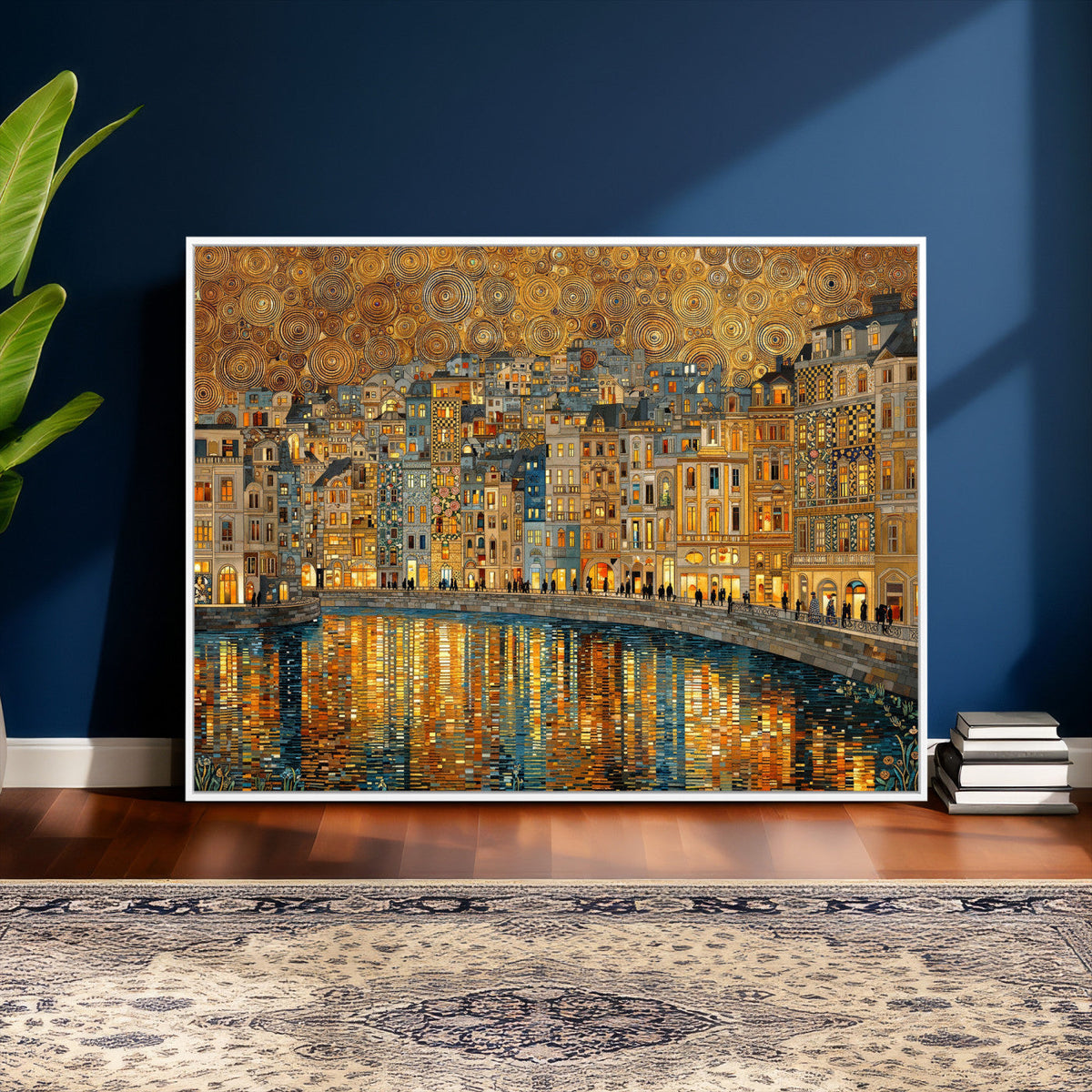 Gustav Klimt Golden Cityscape Wall Art Canvas Print, Framed