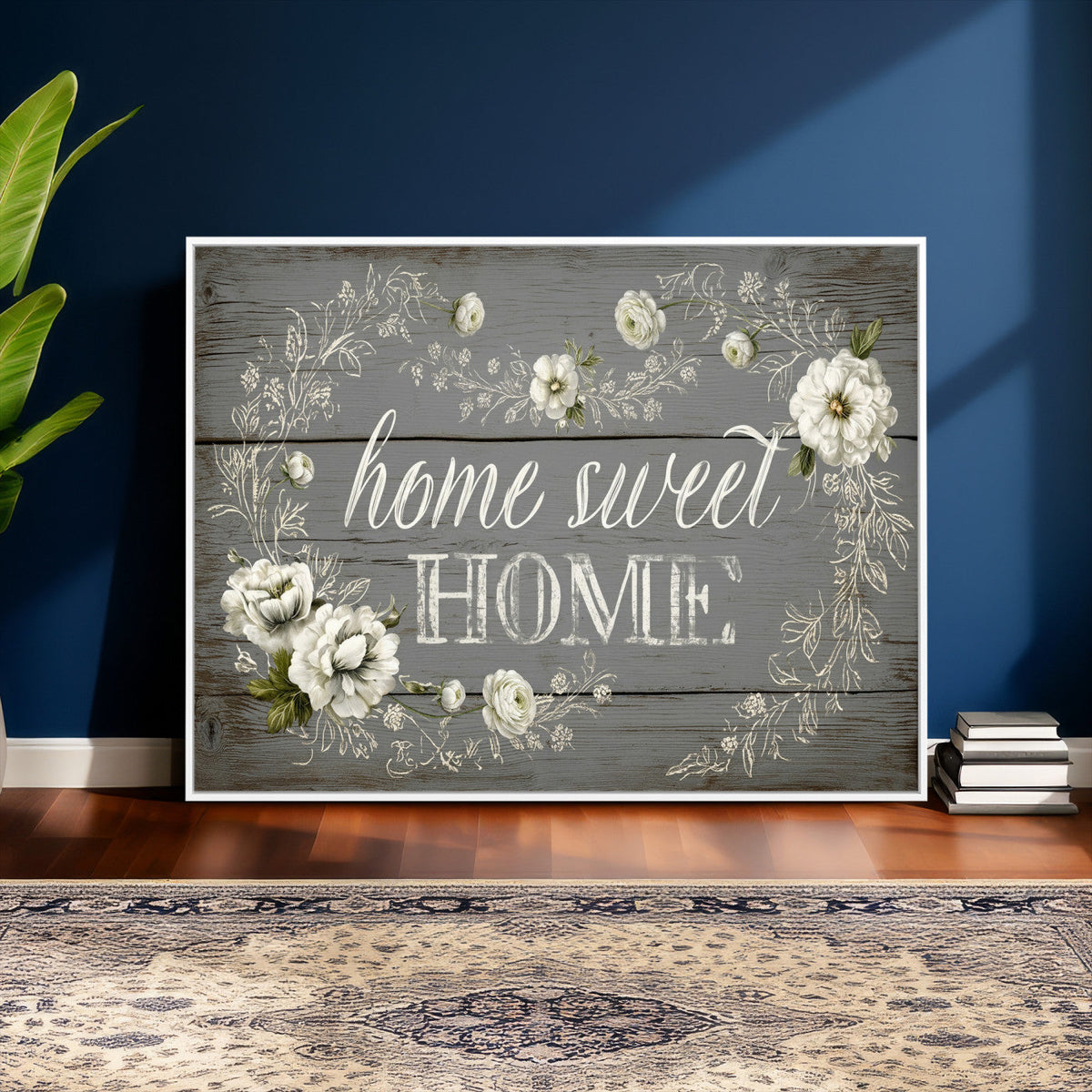 Home Sweet Home Wall Art Canvas Print, Floral Farmhouse