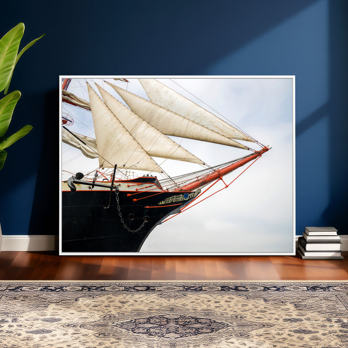 Sailboat Wall Art Canvas Print, Vintage Ship Bow Framed