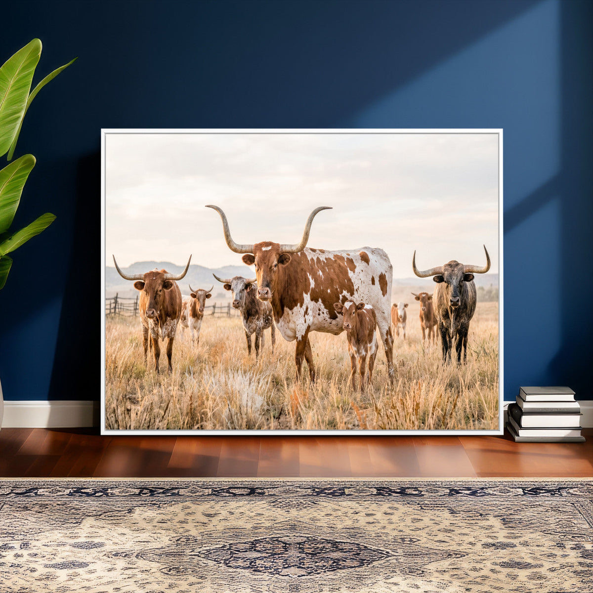 Texas Longhorn Canvas Wall Art, Rustic Farm Animal Photography Print, Farmhouse Country Decor, Western Ranch Art