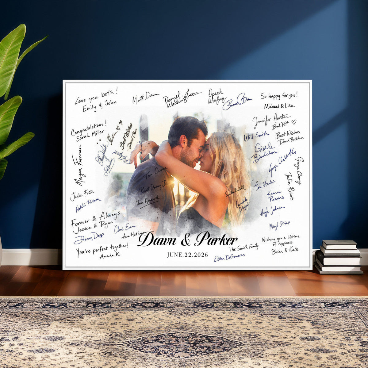 Wedding Guest Book Alternative Wall Art Canvas Print, Personalized Wedding Signature Poster, Custom Couple Photo Guestbook Canvas, Bridal Shower Reception Decor