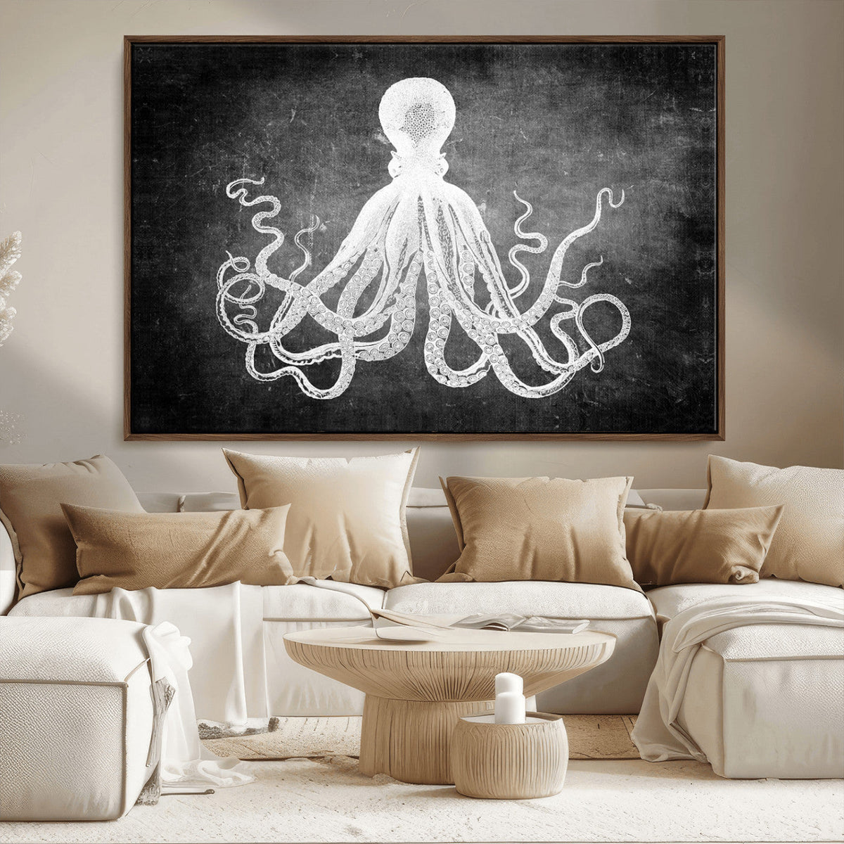 Black White Octopus Wall Art Canvas Print