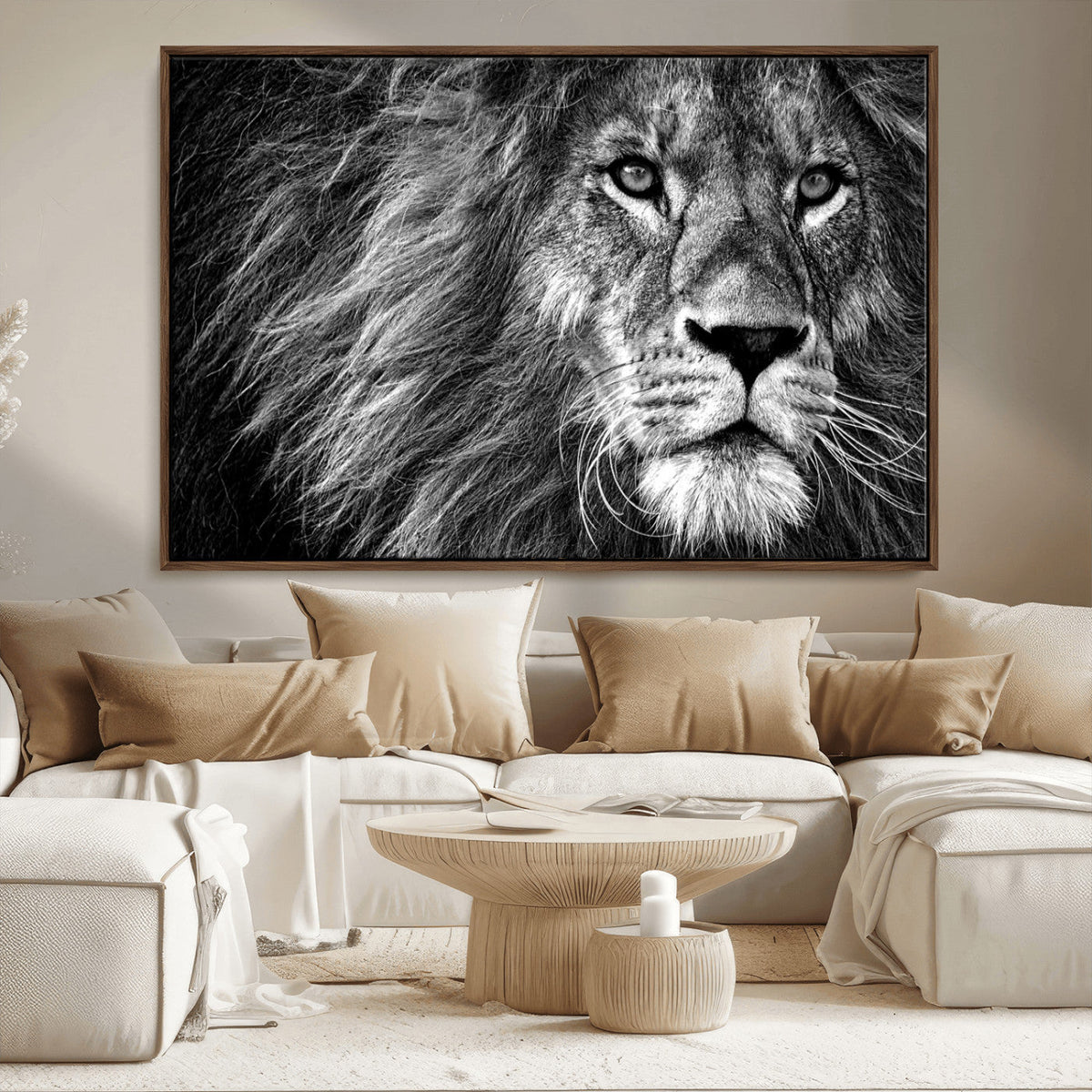 Black and White Lion Canvas Wall Art Print – Wildlife