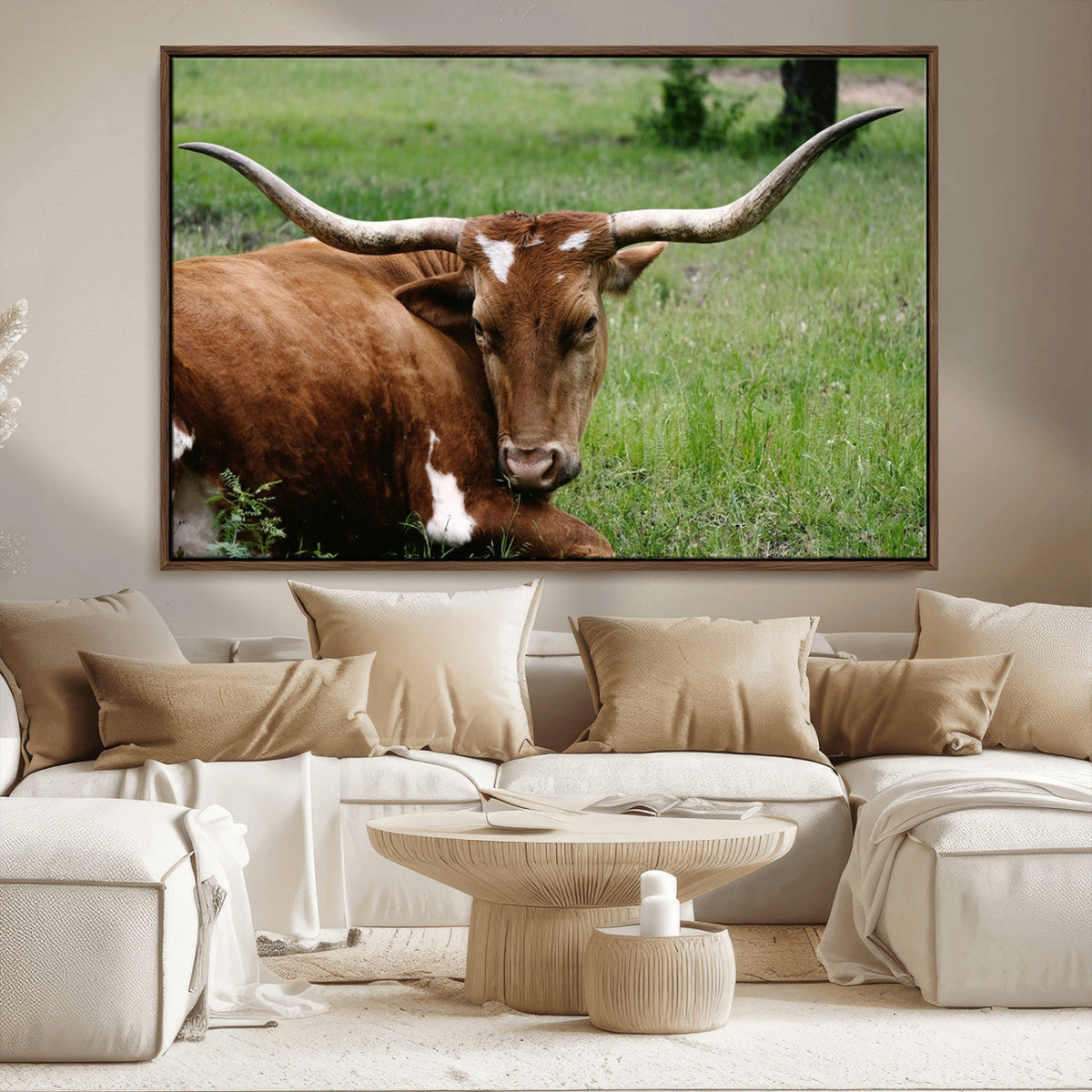 Longhorn Cow Animal Wall Art Canvas Print