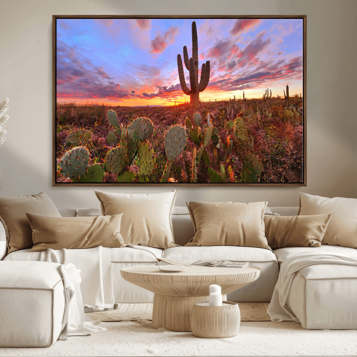 Arizona Desert Wall Art Canvas Print - Framed Deser Sunset