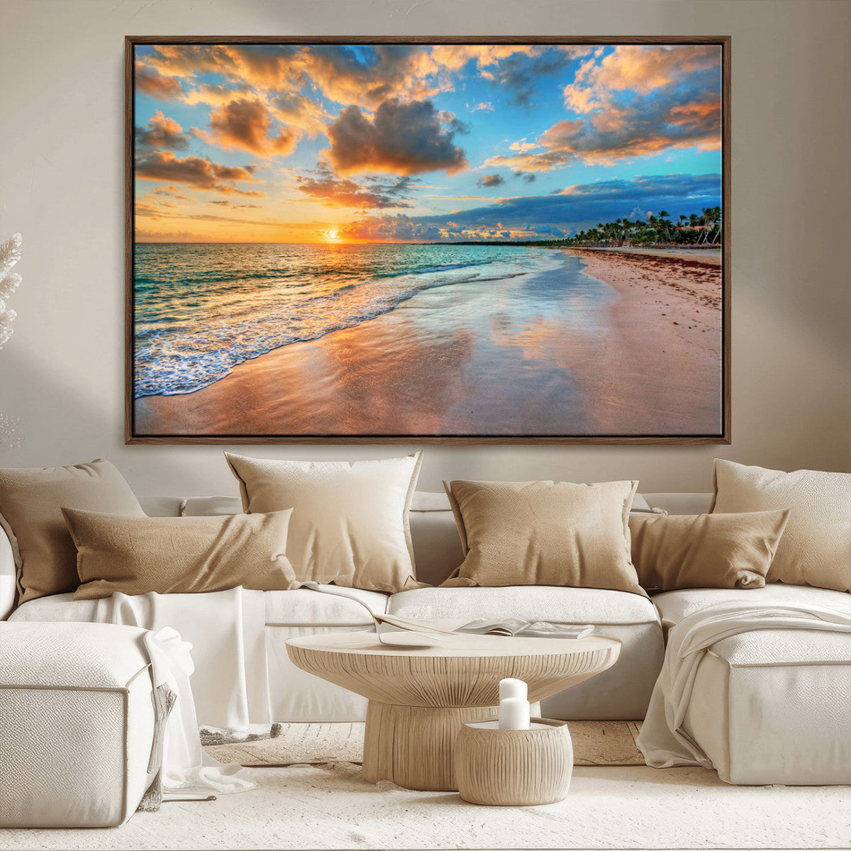 Serene Beach Sunset Wall Art | Coastal Ocean Canvas Print |