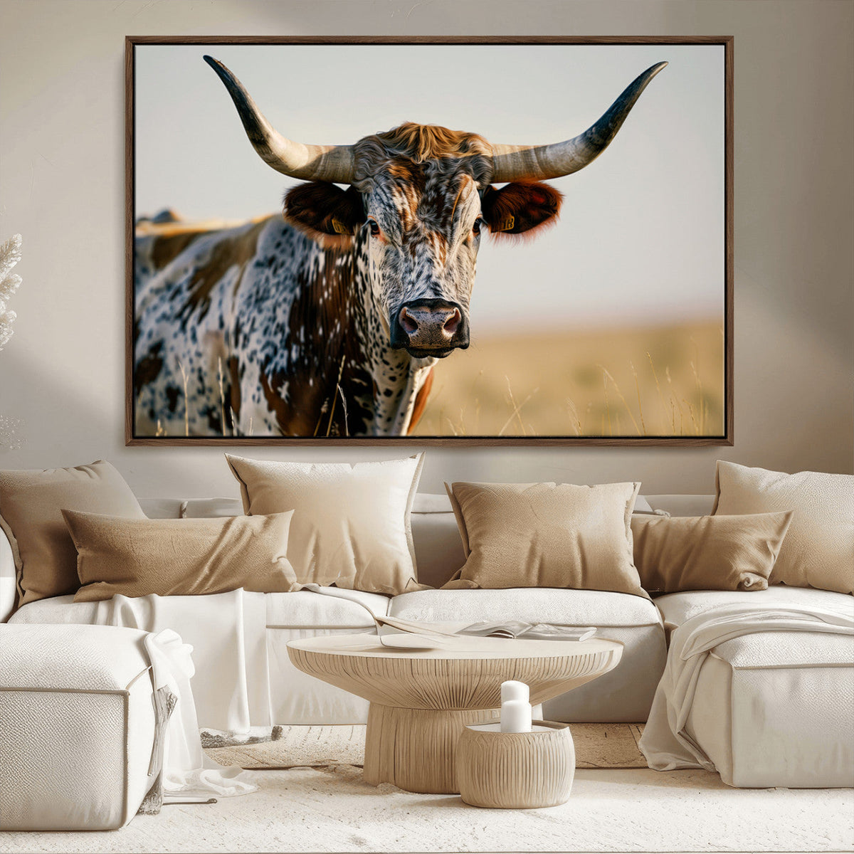 Texas Bull Longhorn Wall Art Canvas Print for Farm House