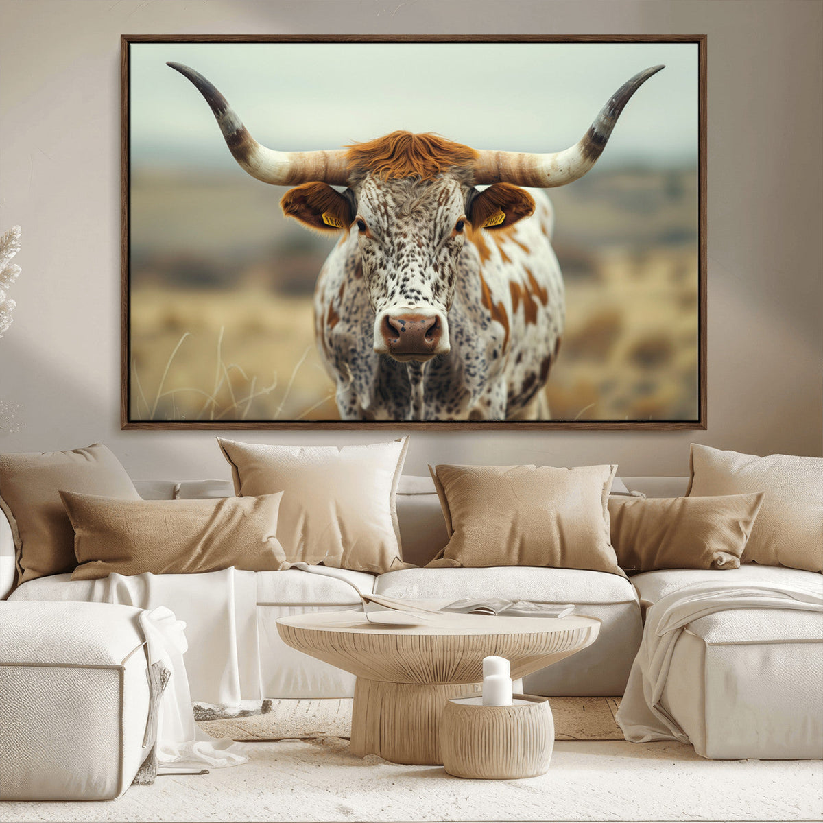 Texas Cow Longhorn Wall Art Canvas Print for Farm House Wall