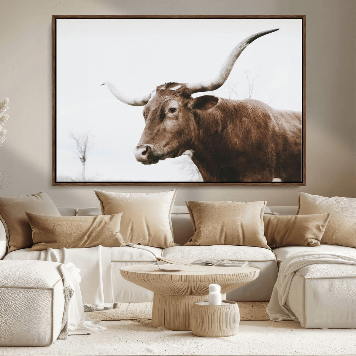 Rustic Bull Wall Art Canvas Print – Modern Longhorn