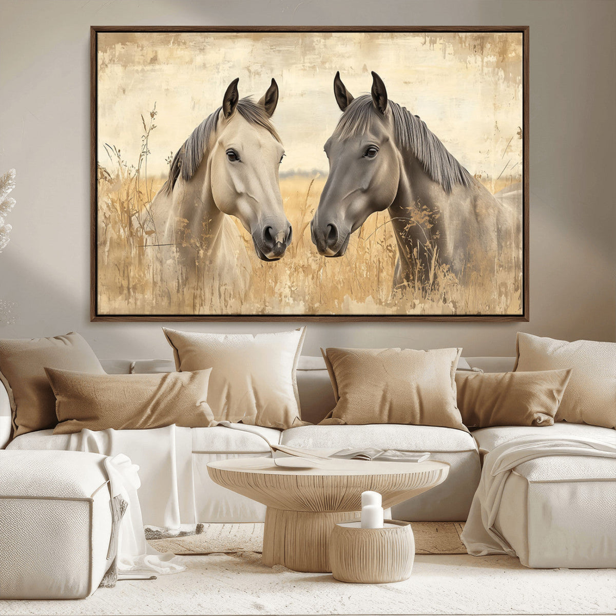 Chines Ink Style Grunge Horses Wall Art Canvas Print