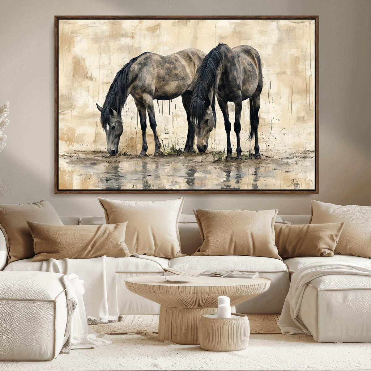 Chinese Style Abstract Black Horses Wall Art Canvas Print -