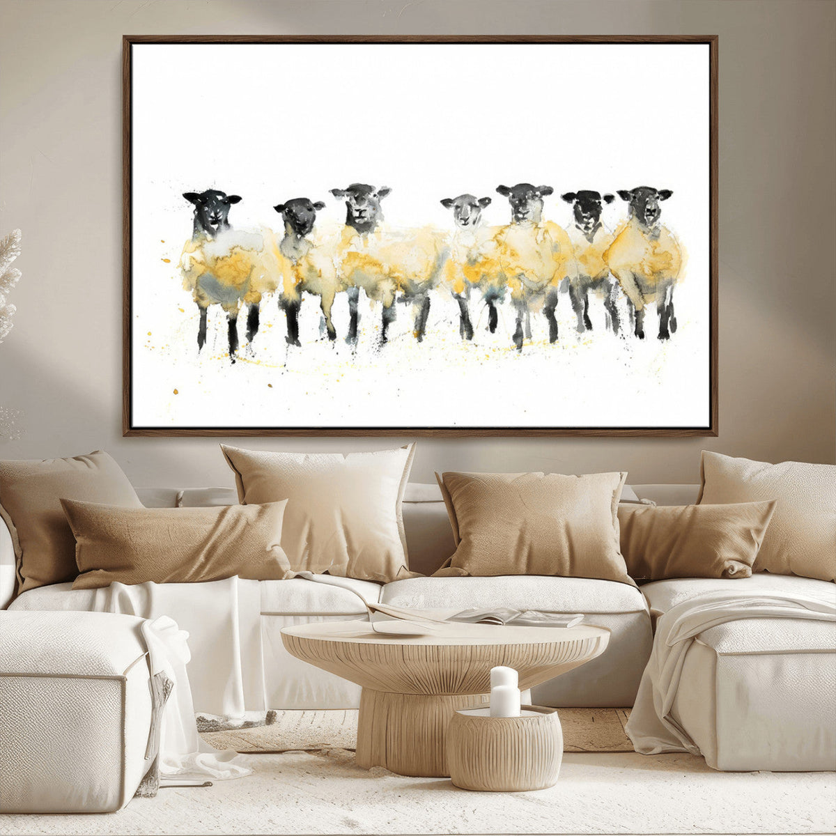 Farmhouse Wall Art Sheep Print | Ready to Hang Framed Canvas