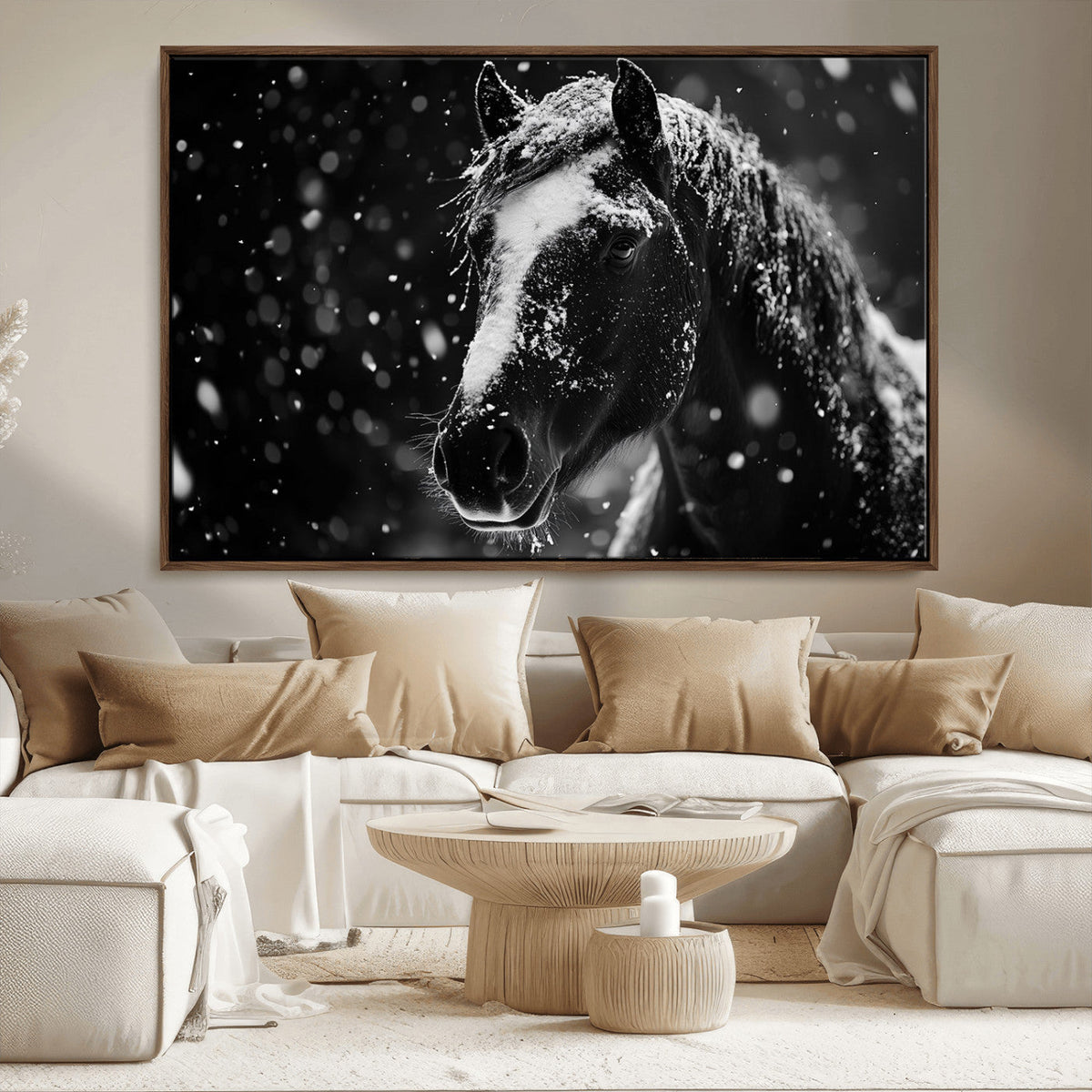 Winter Horse Wall Art | Black and White Horse Print | Ready