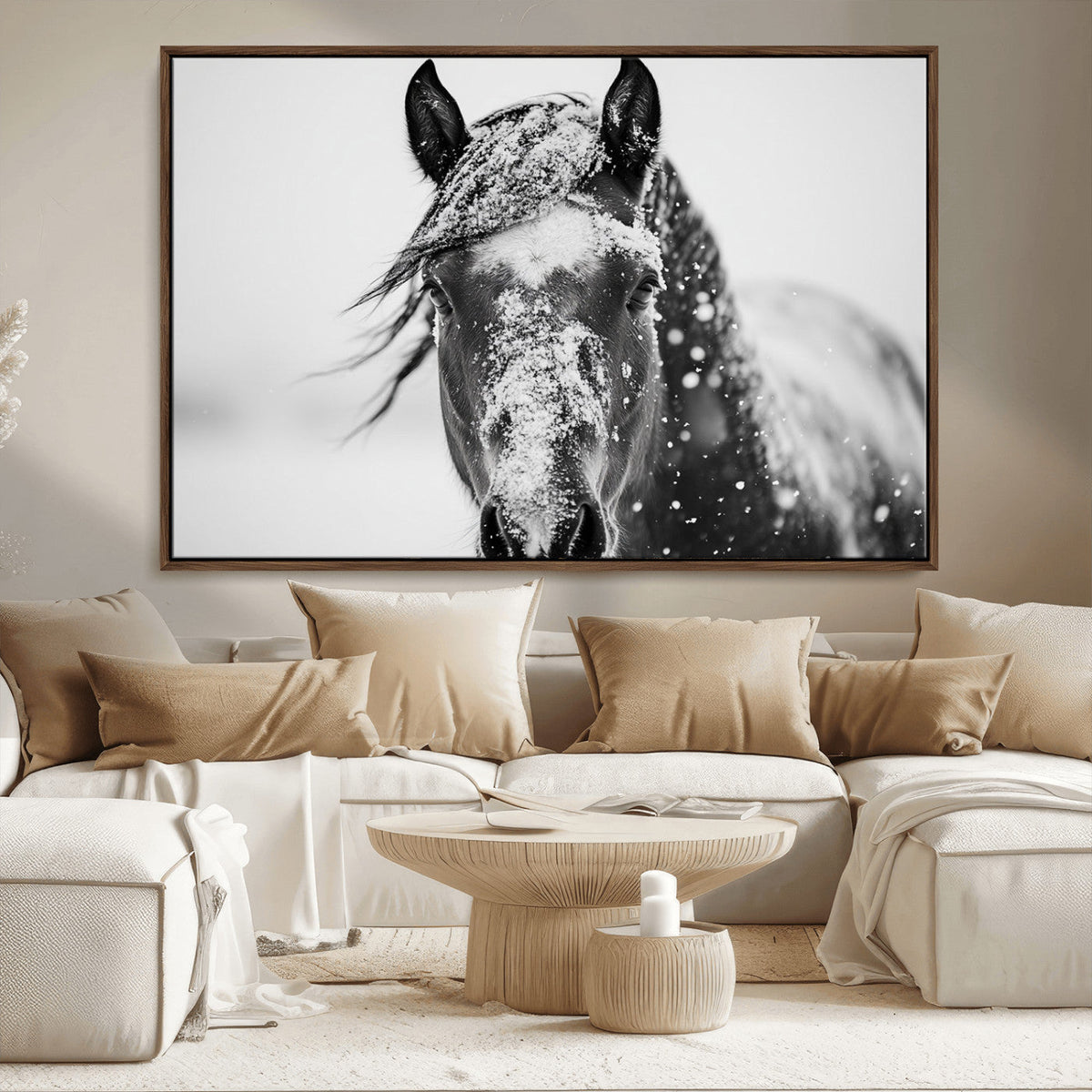Western Wall Art | Black and White Winter Horse Wall Art |