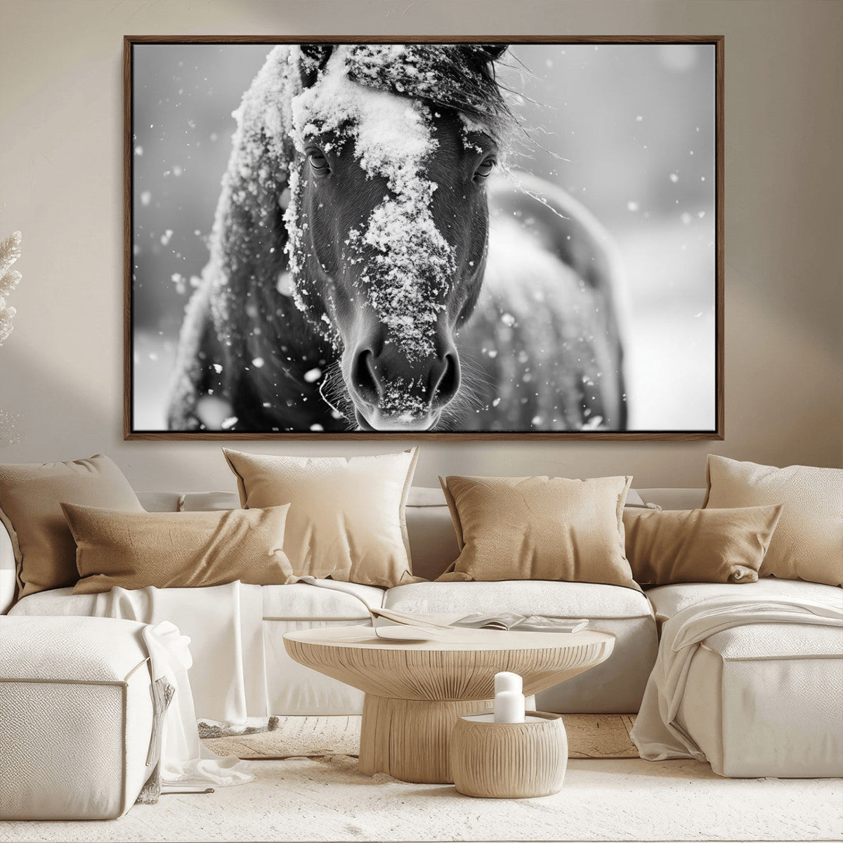 Black and White Horse Winter Wall Art | Ready to Hang and