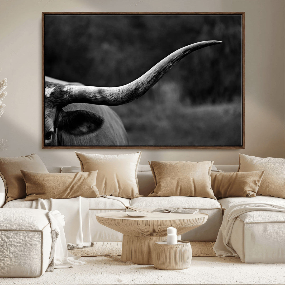 Cow Longhorn Wall Art | Black and White Print | Ready to