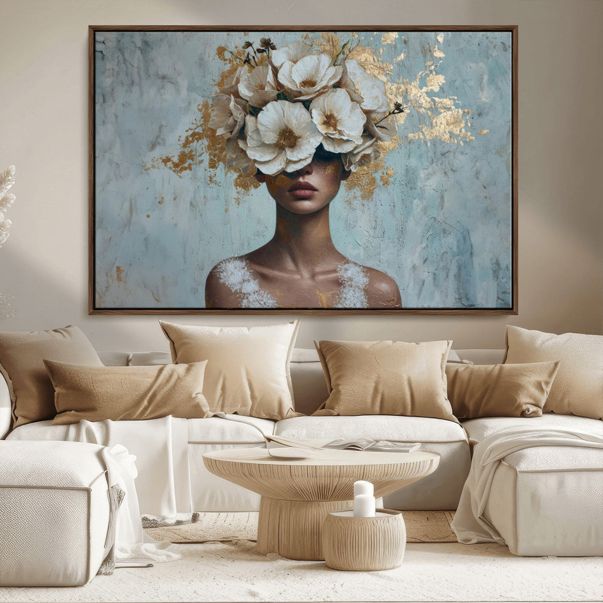 Golden Petal Wall Art - Petal Silhouette Woman Wall Art