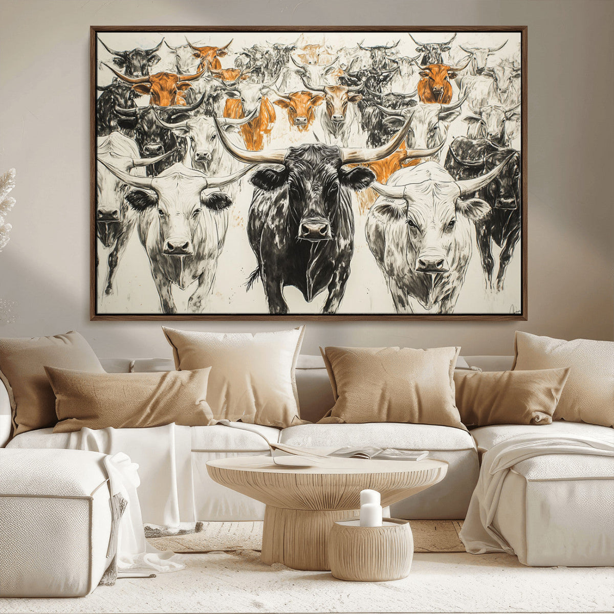 Texas Longhorn Wall Art Canvas Print – Herd Abstract Cow
