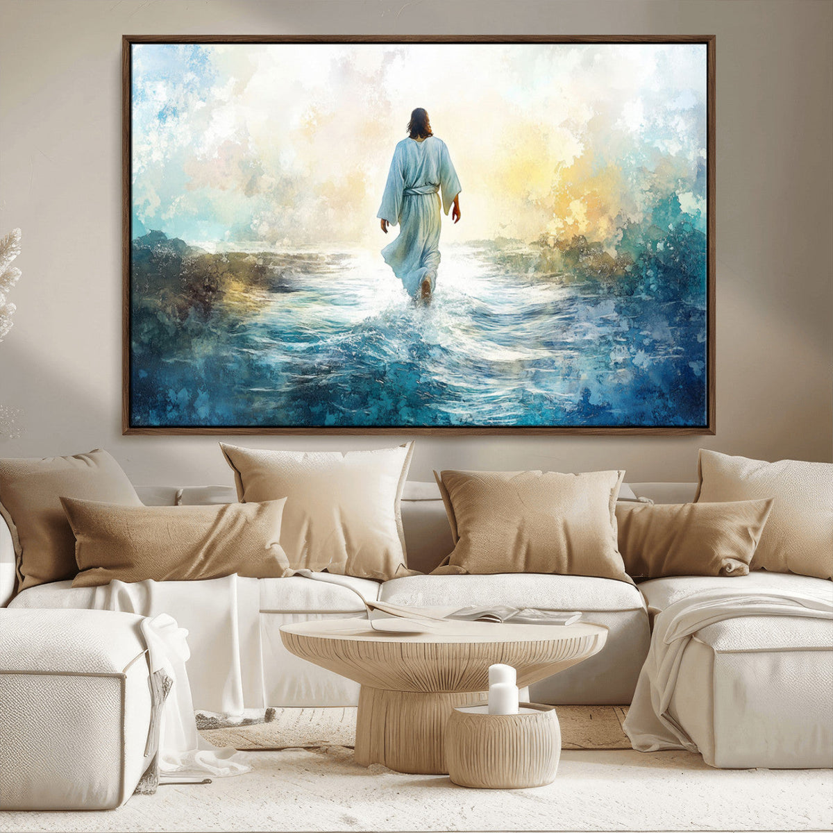 Watercolor Jesus Walking on Water Canvas Print, Christian