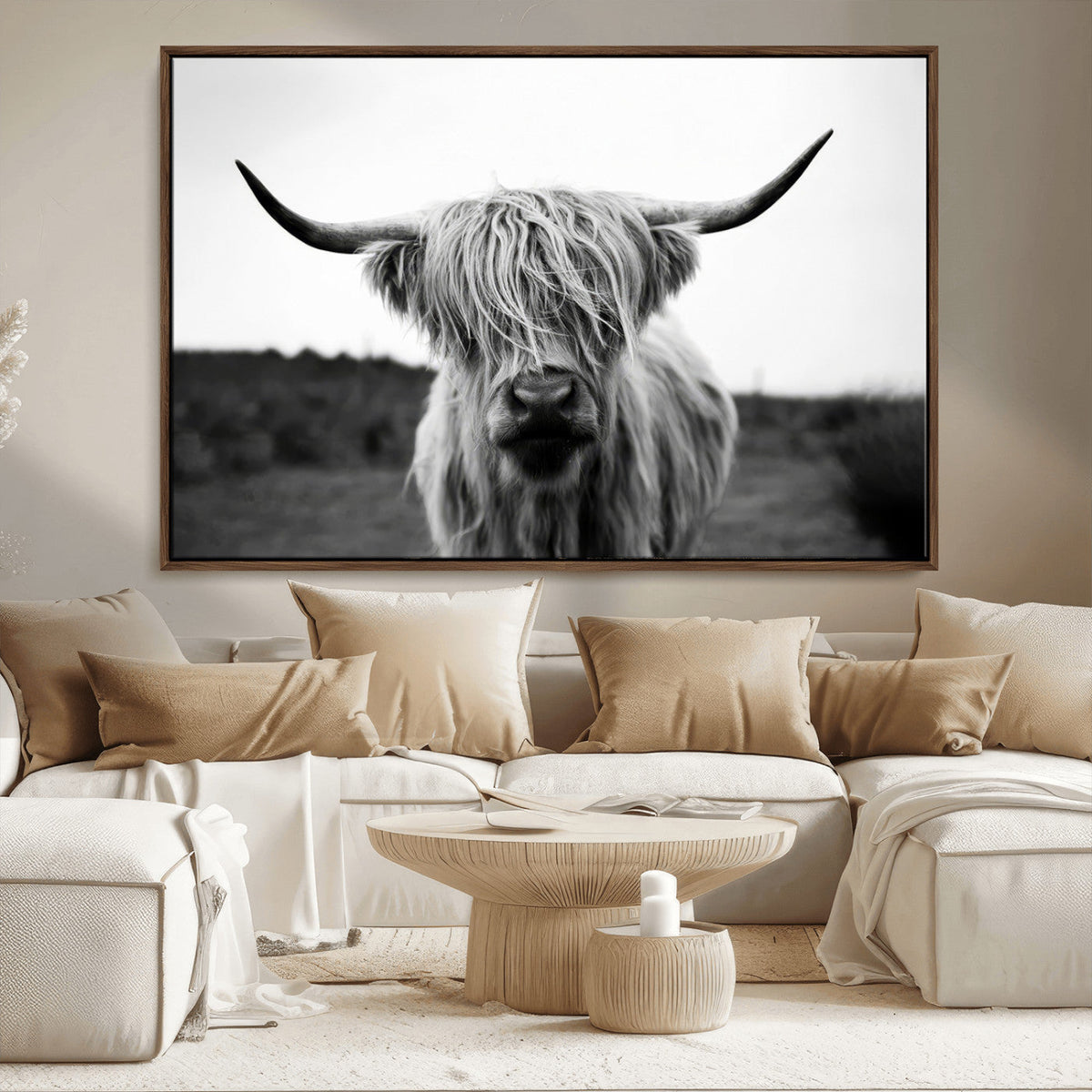 Highland Cow Wall Art | Black and White Farmhouse Decor |