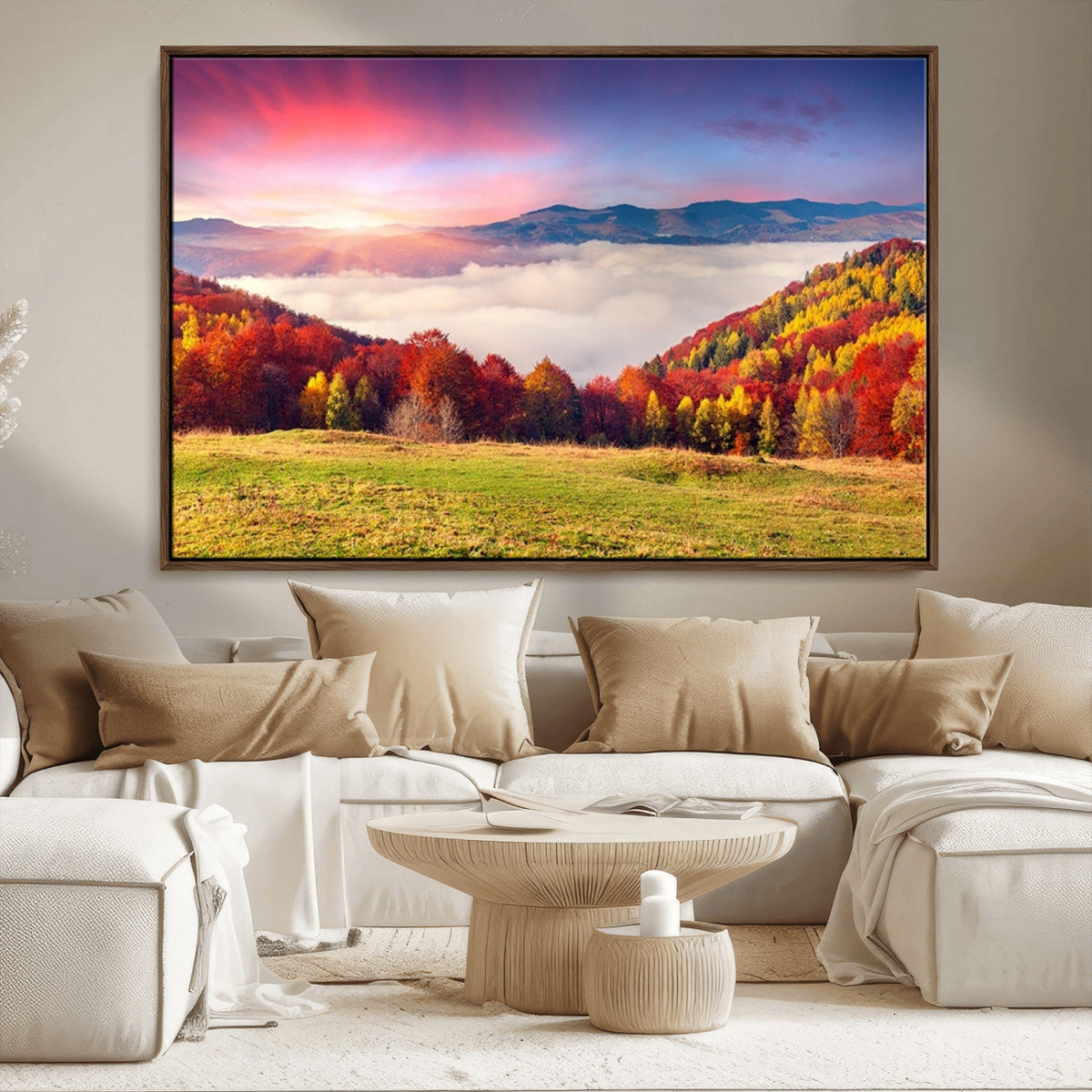 Autumn Mountain Foggy Landscape Wall Art Canvas Print |