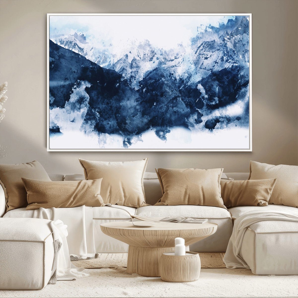 Abstract Blue Mountain Canvas Wall Art – Modern Triptych