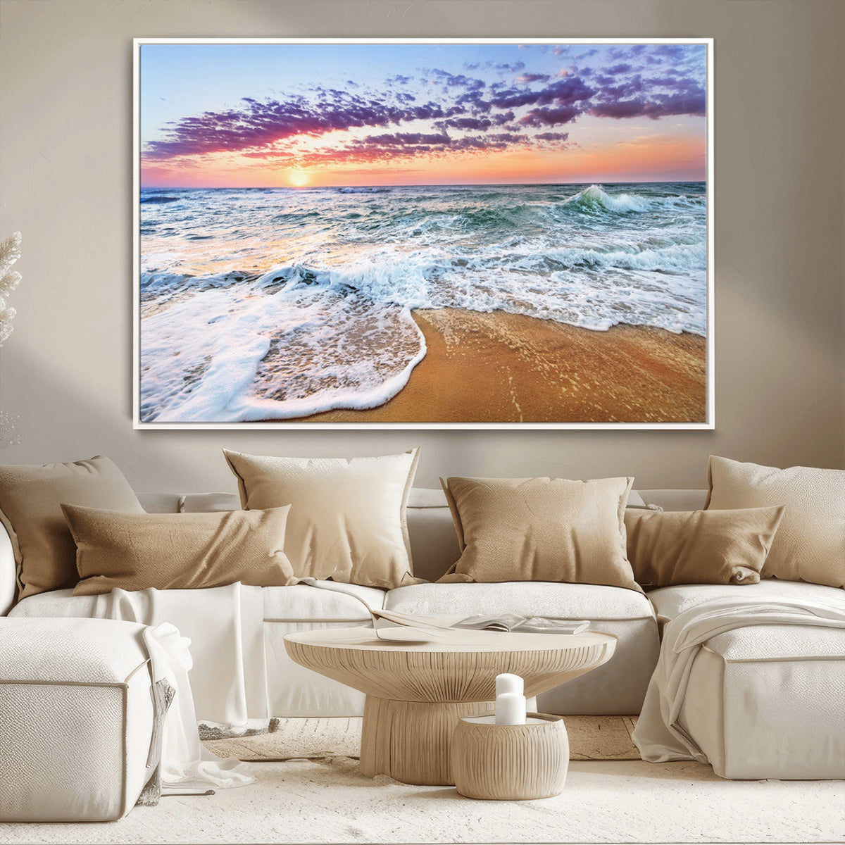 Coastal Sunset Art Beach Canvas Wall Art Print | Ocean Waves