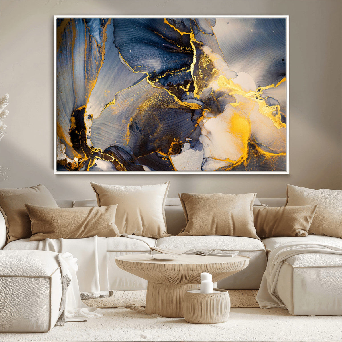 Large Abstract Wall Art Print - Gold and Blue Abstract