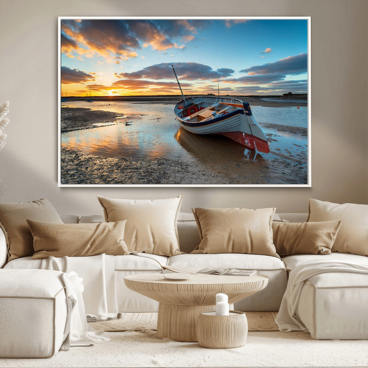 Small Boat At The Beach Sunset Wall Art, Boat Sunset Wall