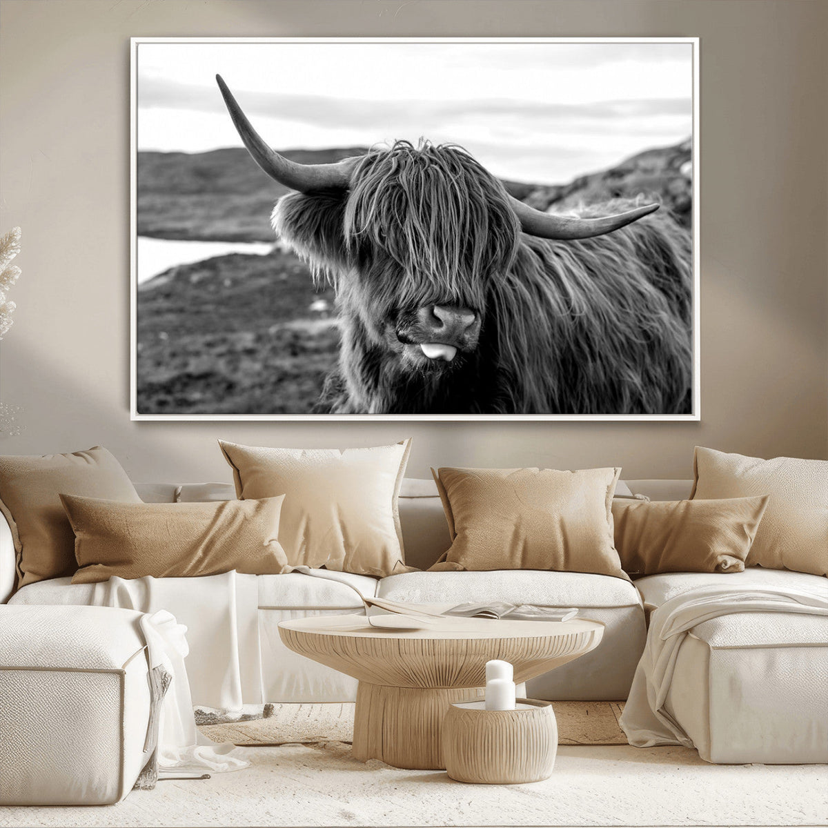 Longhorn Steer Canvas Print Wall Art, Highland Cow Canvas