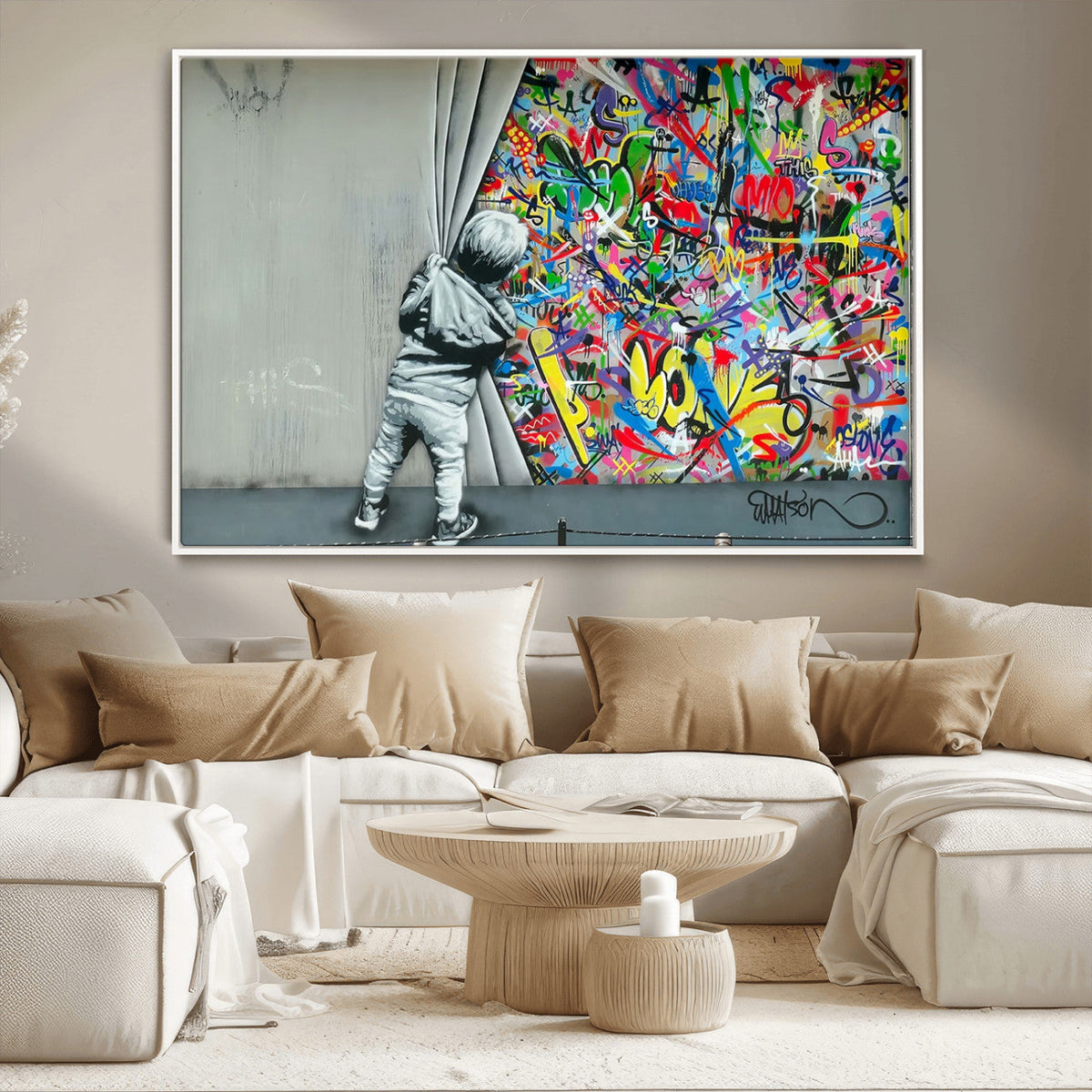 Banksy Colorful Street Graffiti Canvas Wall Art Print,