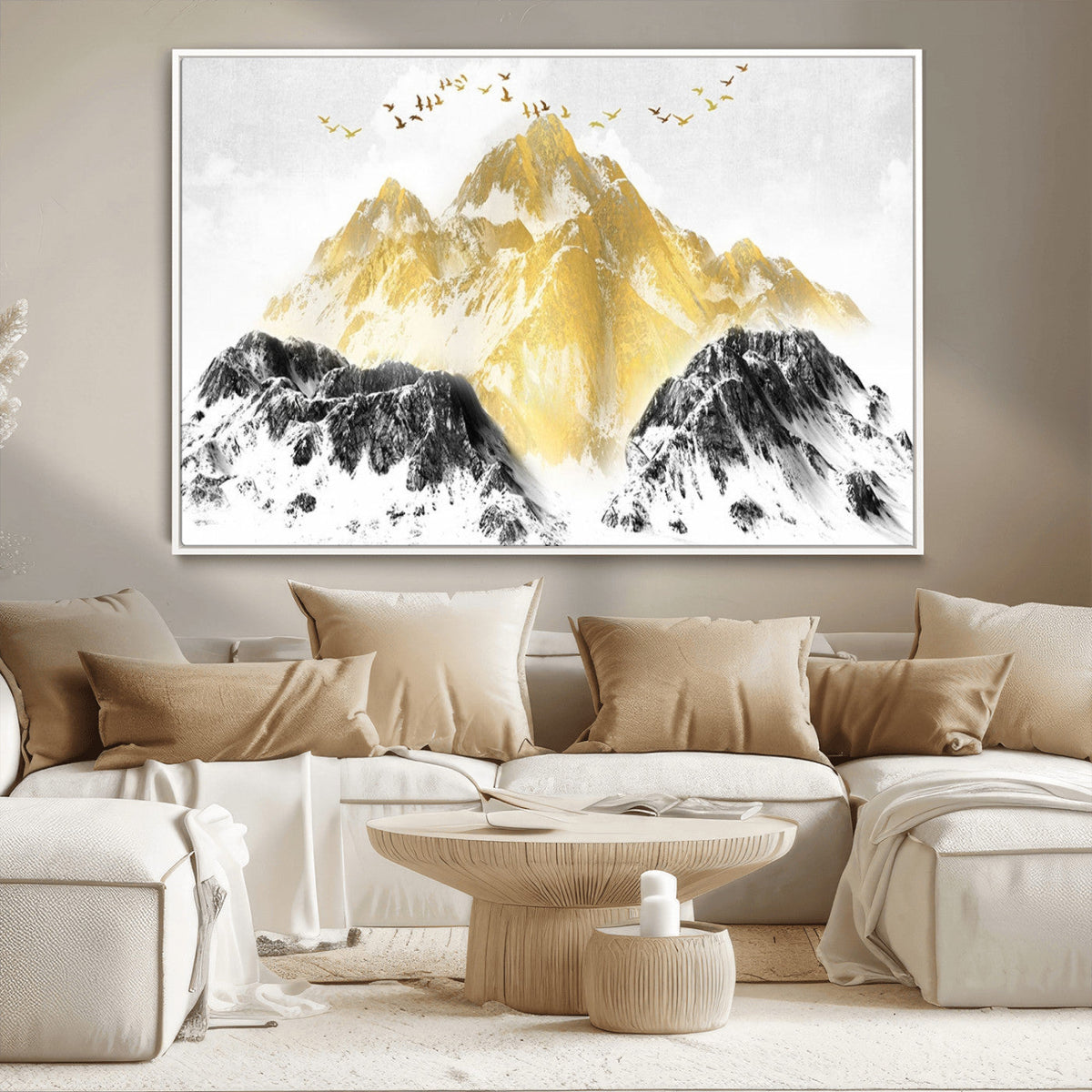 Golden Mountain Triptych Wall Art Canvas Print, Modern