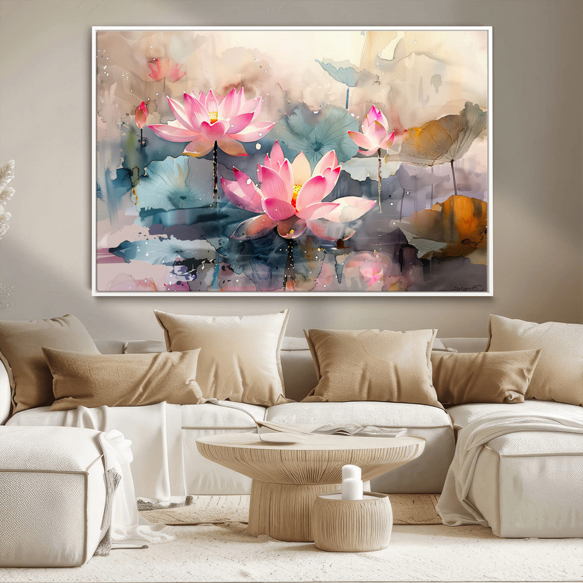 Lotus Flower Wall Art | 3-Panel Giclee Canvas Print of Pink
