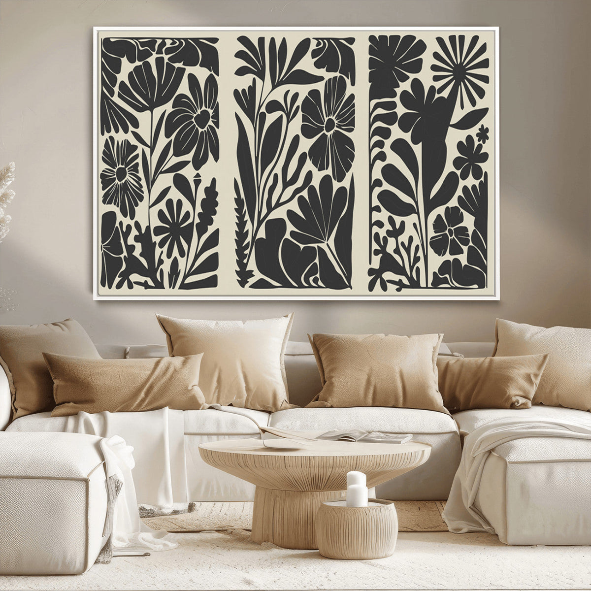 Modern Botanical Wall Art - Floral Black and White Canvas